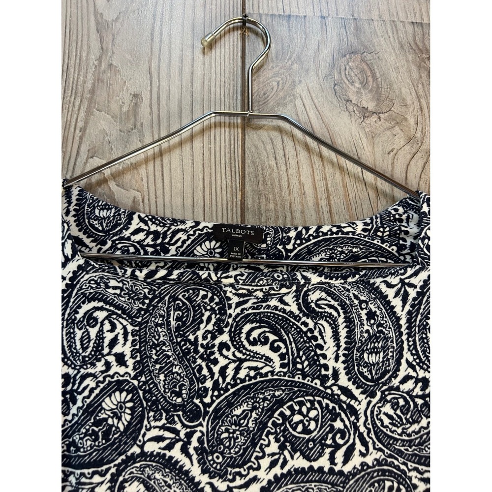 Talbots Woman 1X Navy Blue White Paisley Boat Neck Long Sleeve Top Pullover - Picture 3 of 5